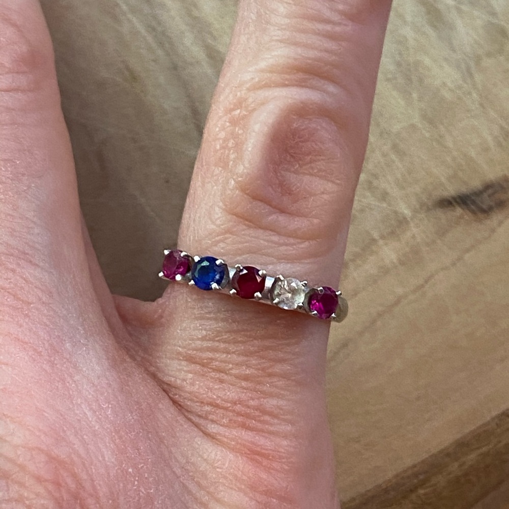 Euc 14k Gold Ring Diamond, Sapphire, Ruby & Garne… - image 3